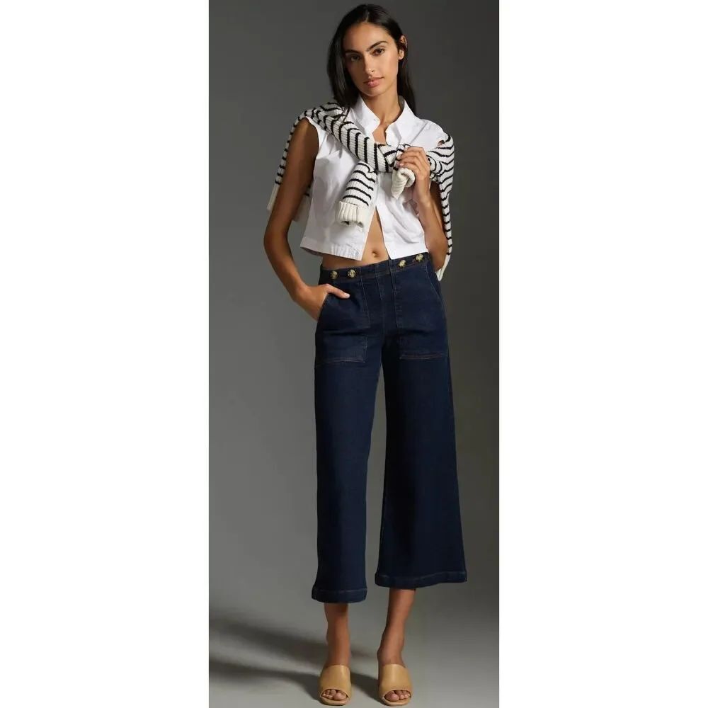 The Kit Cropped High-Rise Wide-Leg Utility Trousers by Pilcro Sz 27